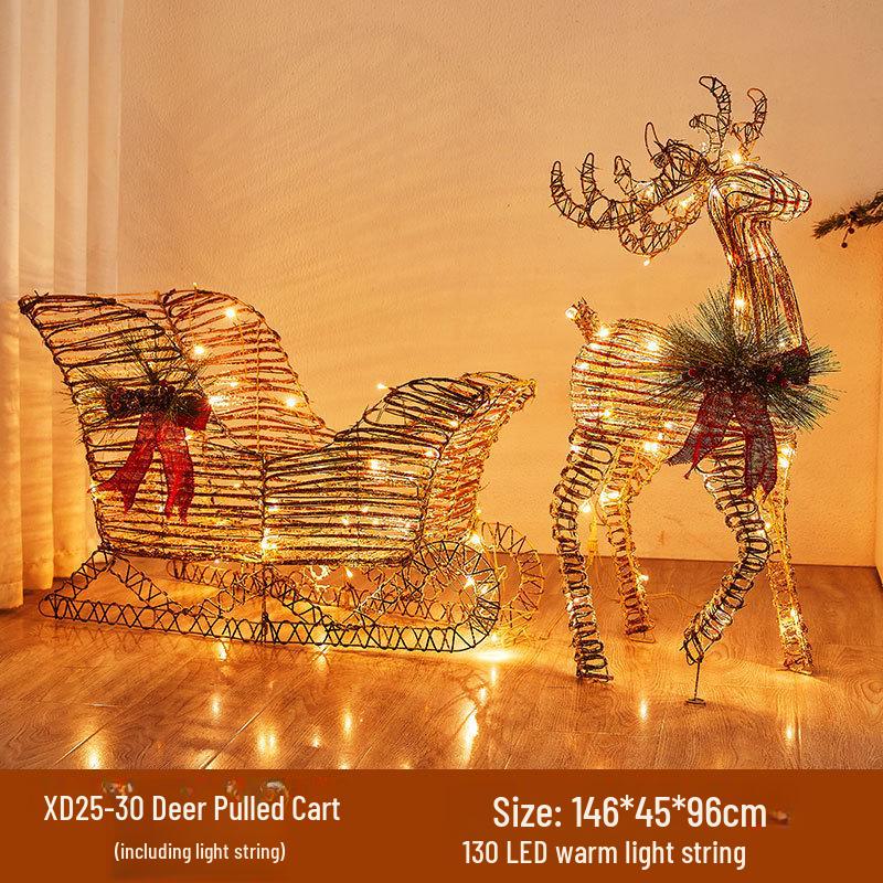 Illuminated Christmas Deer with Cart Gift Set - Festive Window Decorative Ornaments