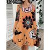 Spring Autumn Women Dress Casual Long Sleeve O-neck 3D Print Loose A-Line Dress Oversized Home Wear Robe