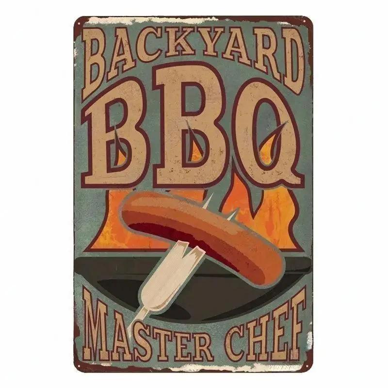 Panneau Barbecue des Pères de Jardin Roi du Grill Vintage Plaque Métallique Boîte de Conserve Bar Pub Décoration de Jardin Plaque Murale BBQ de Papa Chillin&Grillin Plaque Rétro