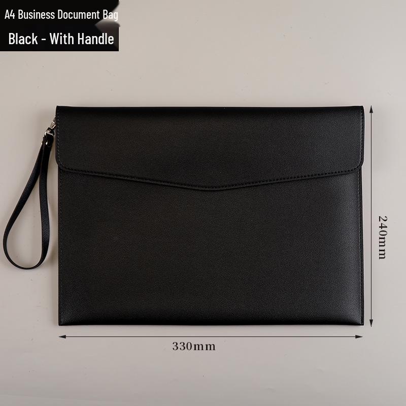 A4 Waterproof PU Leather Briefcase with Snap Closure for Office Documents, Custom Logo Available