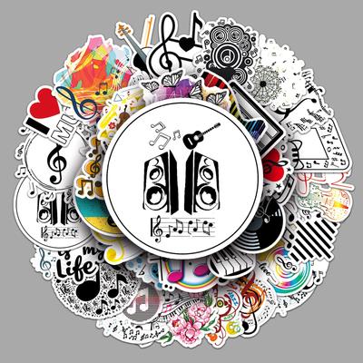50-Count Creative Music Note Cartoon Graffiti Stickers for DIY Phone Cases, Suitcases, and Waterproof Decorations