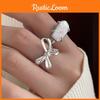 Chic Geometric Design Pearl Bow Ring In Silver For Women Trendy Minimalist Jewelry