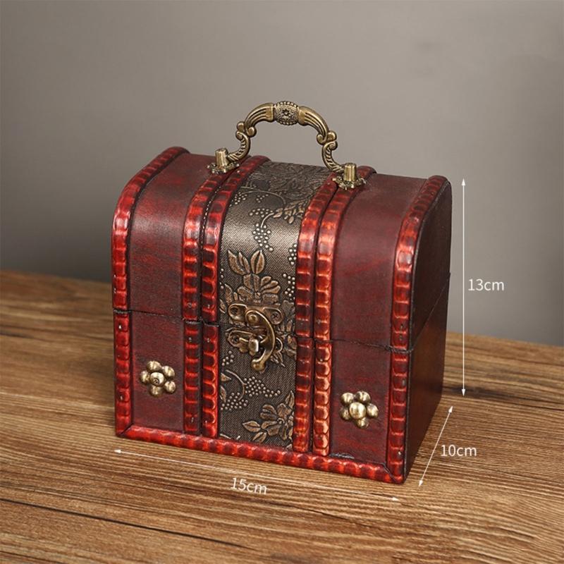 Jewelry Storage Box Treasure Jewelry Container Wood Trinket Holder Jewelry Organizer with Lock Jewelry Display Case Gift