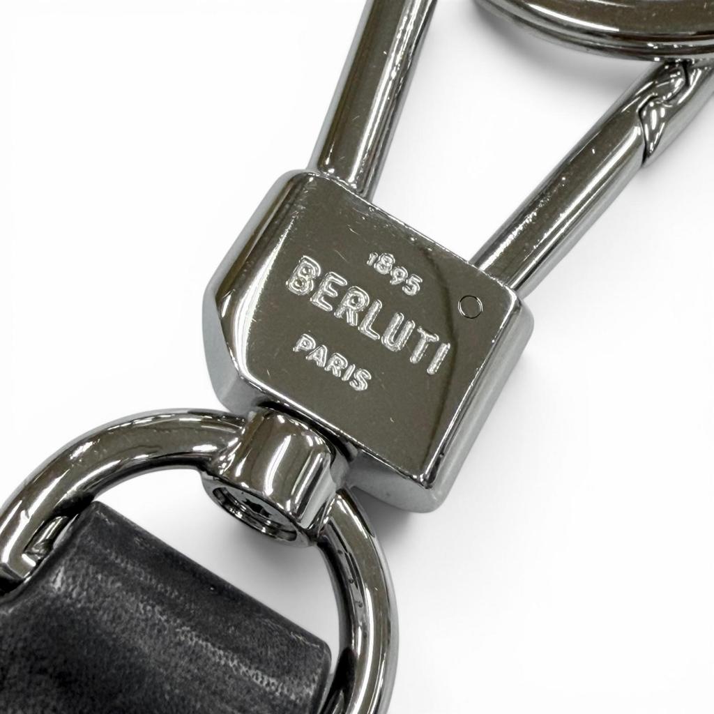 Great BERLUTI key ring Silver scritto leather mens Used