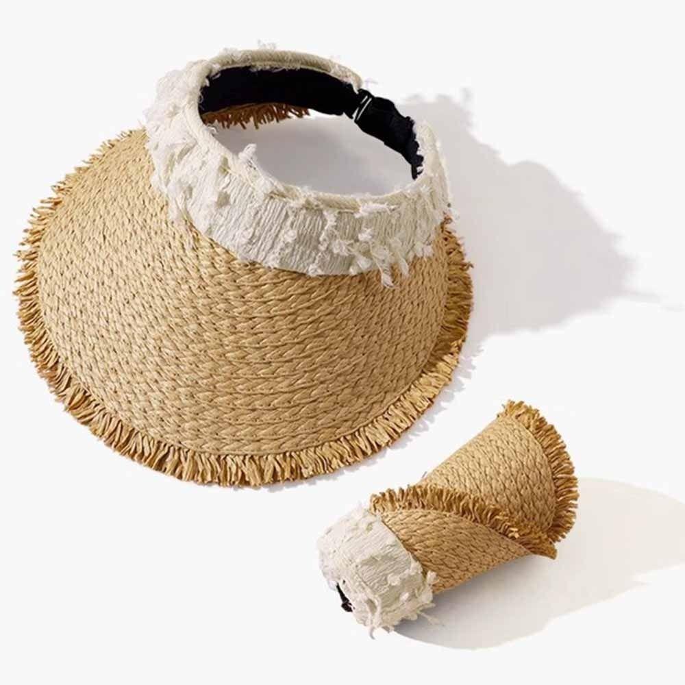 UV Protection Empty Top Straw Hat Woven Straw Folding Sunshade Hat Sunscreen Hat  Beach Vacation