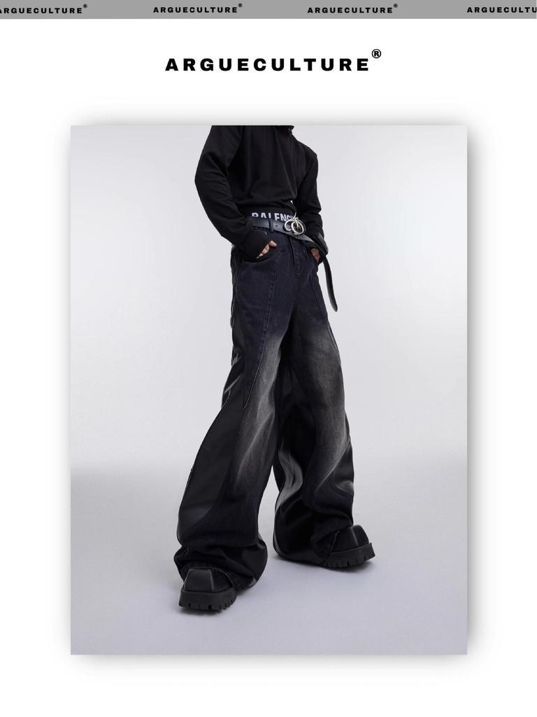 Men's Black Washed Straight Jeans - High Street Style for Autumn/Winter