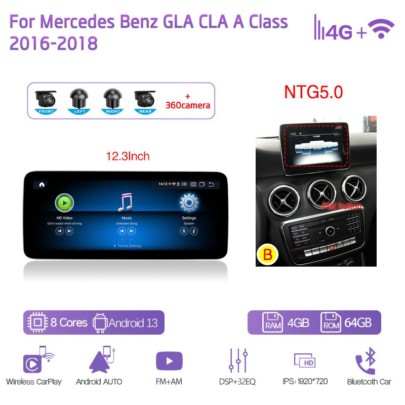10.25/12.3Inch Android13 For Mercedes Benz GLA CLA A Class 2013-2018 GPS Navigation CarPlay 4G 360Camera Car Multimedia Player