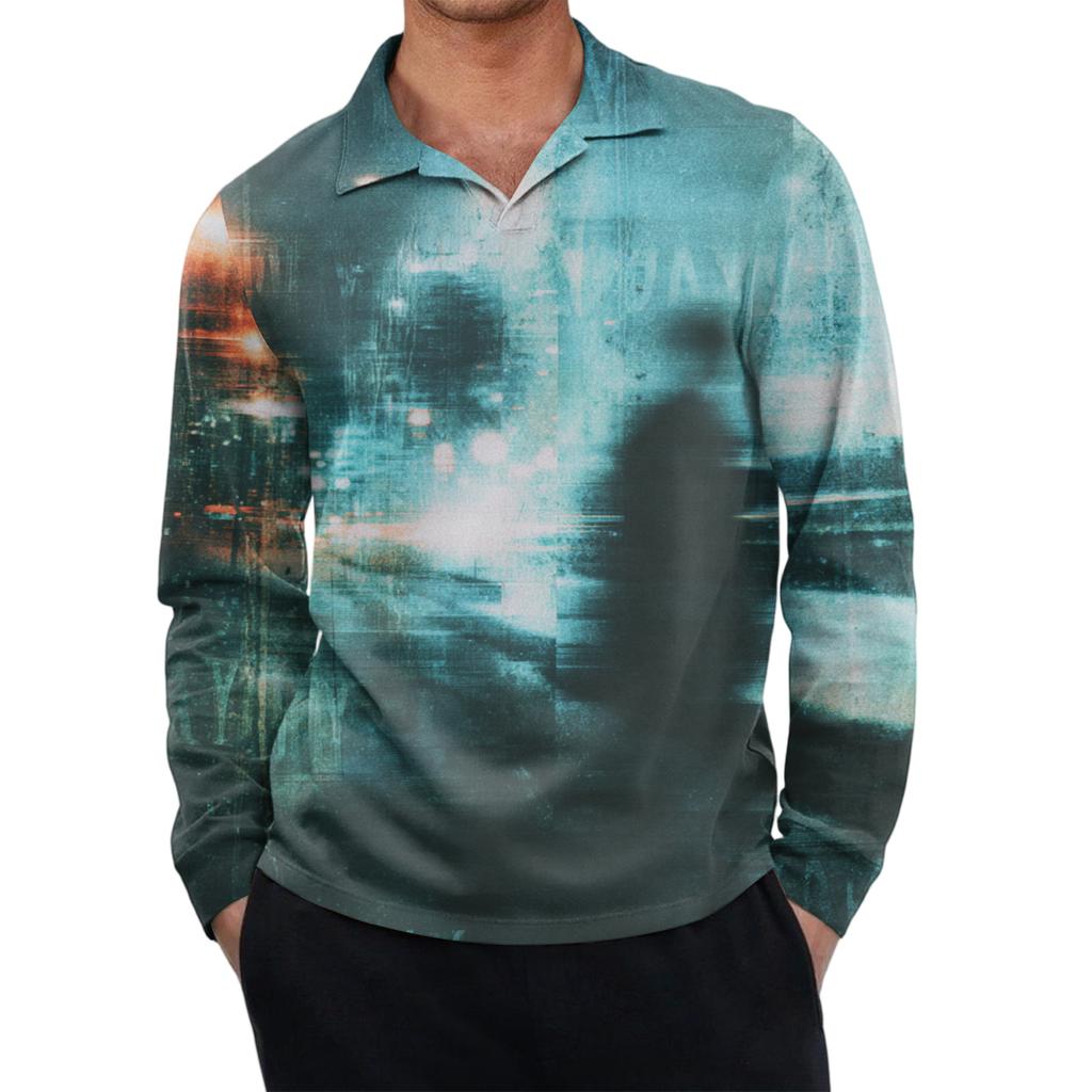 Men's Casual Retro Small V-neck Long-sleeved Top