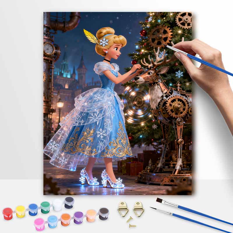 Disney Oil Paint Digital Painting Art Kit Snow Princess Christmas Reindeer Steampunk Scene FillIn Painting Home Decor