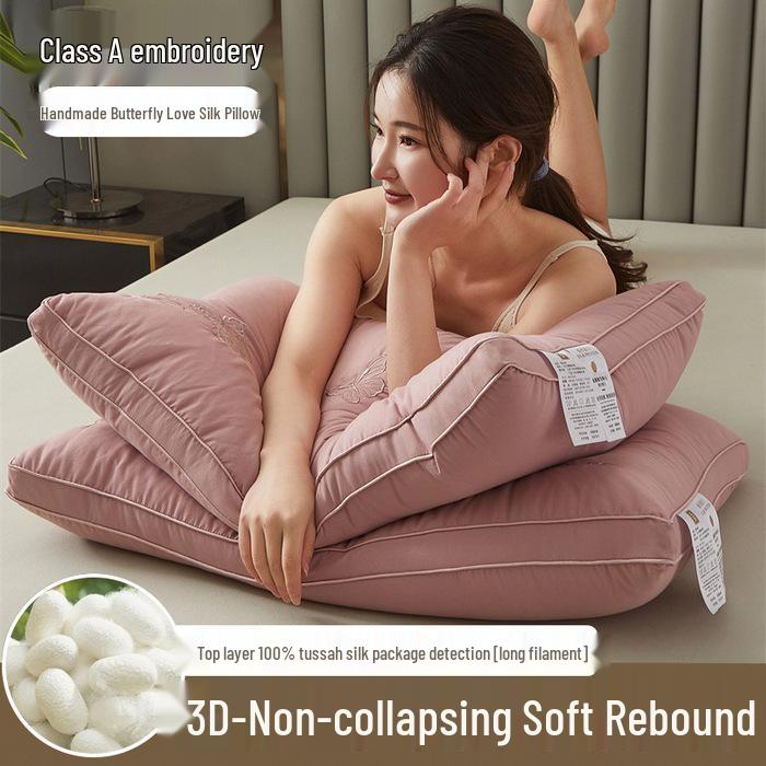 Luxury Silk & Cotton Neck Support Pillow Pair for Home Use