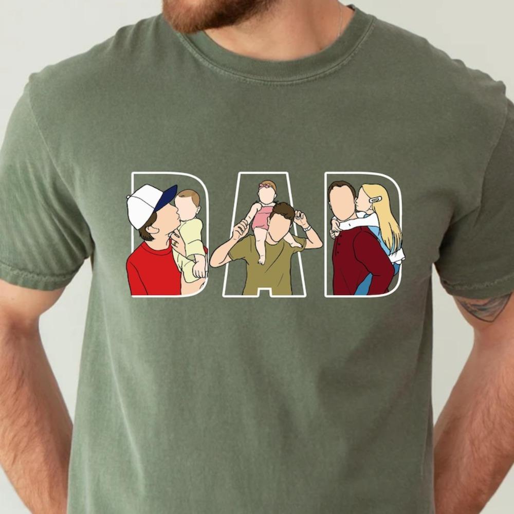 Fathers Day Gift Shirt Men Dad Portrait Line Art Cotton Tshirt Personalized From Wife Kids Funny Husband Present Men Clothing