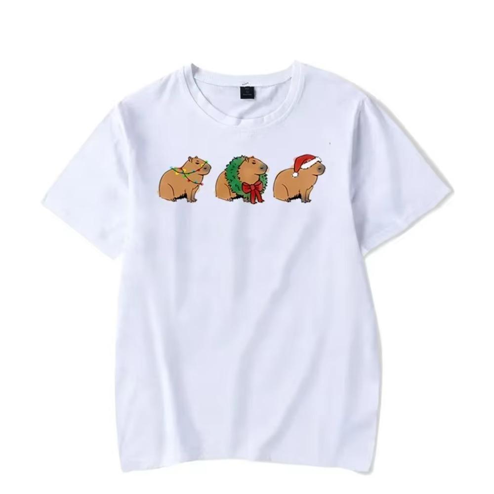 Christmas Capybara Print T-shirt Men 2022 Harajuku T Shirts Short Sleeve Y2k Tops Male Casual Oversized Tshirts Shirts for Men