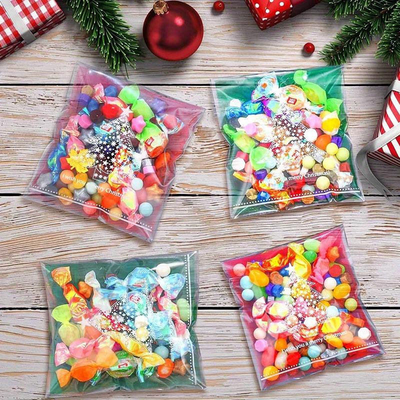 200 Sacos Transparentes Autoadesivos para Doces de Natal - Sacos de Plástico Celofane para Biscoitos Ideais para Lembrancinhas de Festa e Decorações de Natal