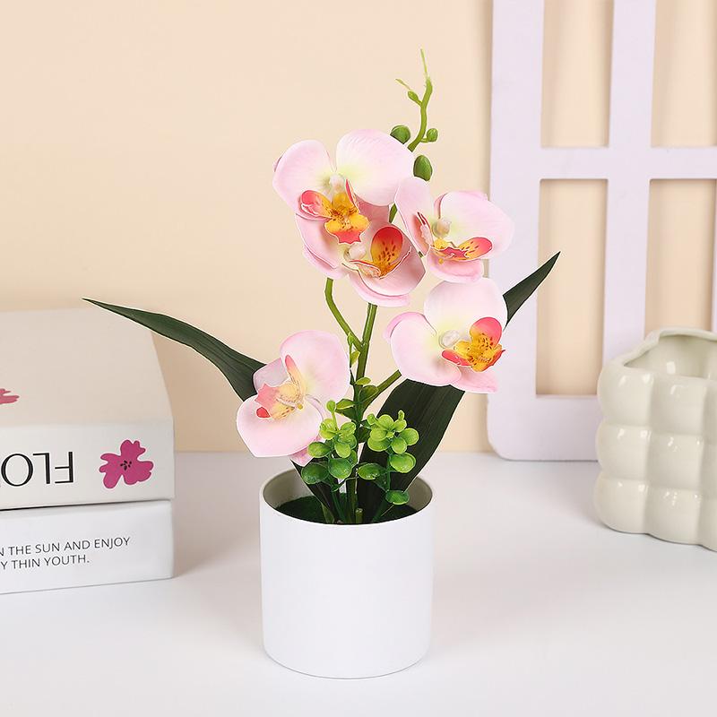 Plastic Bonsai Desktop Ornament Artificial Flower No-fading Butterfly Orchid Multicolor White Flowerpot Fake Butterfly Flower