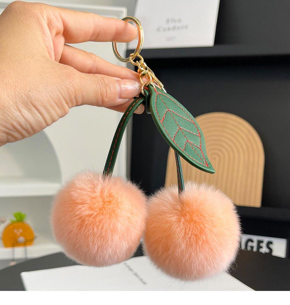 Faux Fur Cherry Leaf Plush Keychain - Fashionable, Cute Car Charm