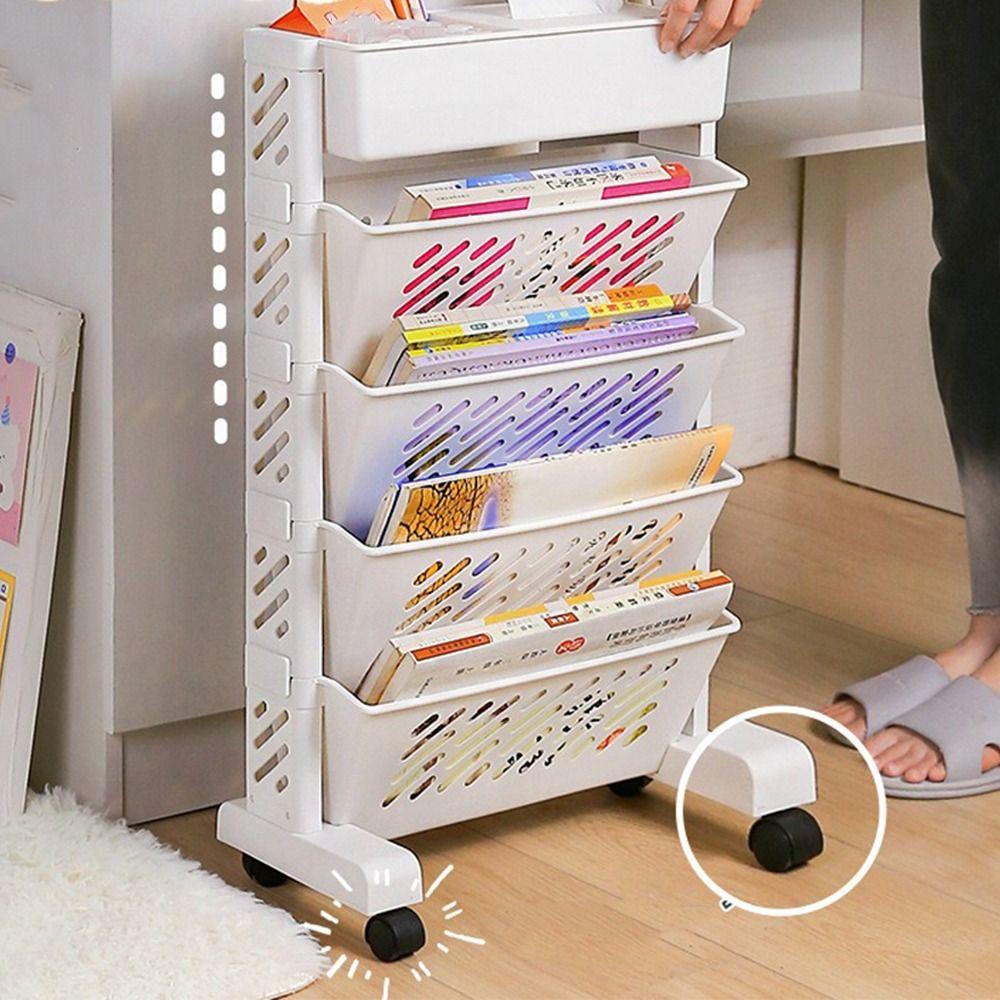 Large Capacity Movable Book Shelf 5/6 Layers Storage Shelf Book Storage Rack  Desk Storage