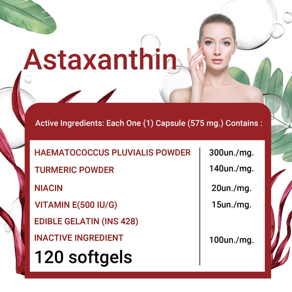 Astaxanthin 6 mg - Gurkemeie, Vitamin, Kraftig Antioksidant, Leddstøtte