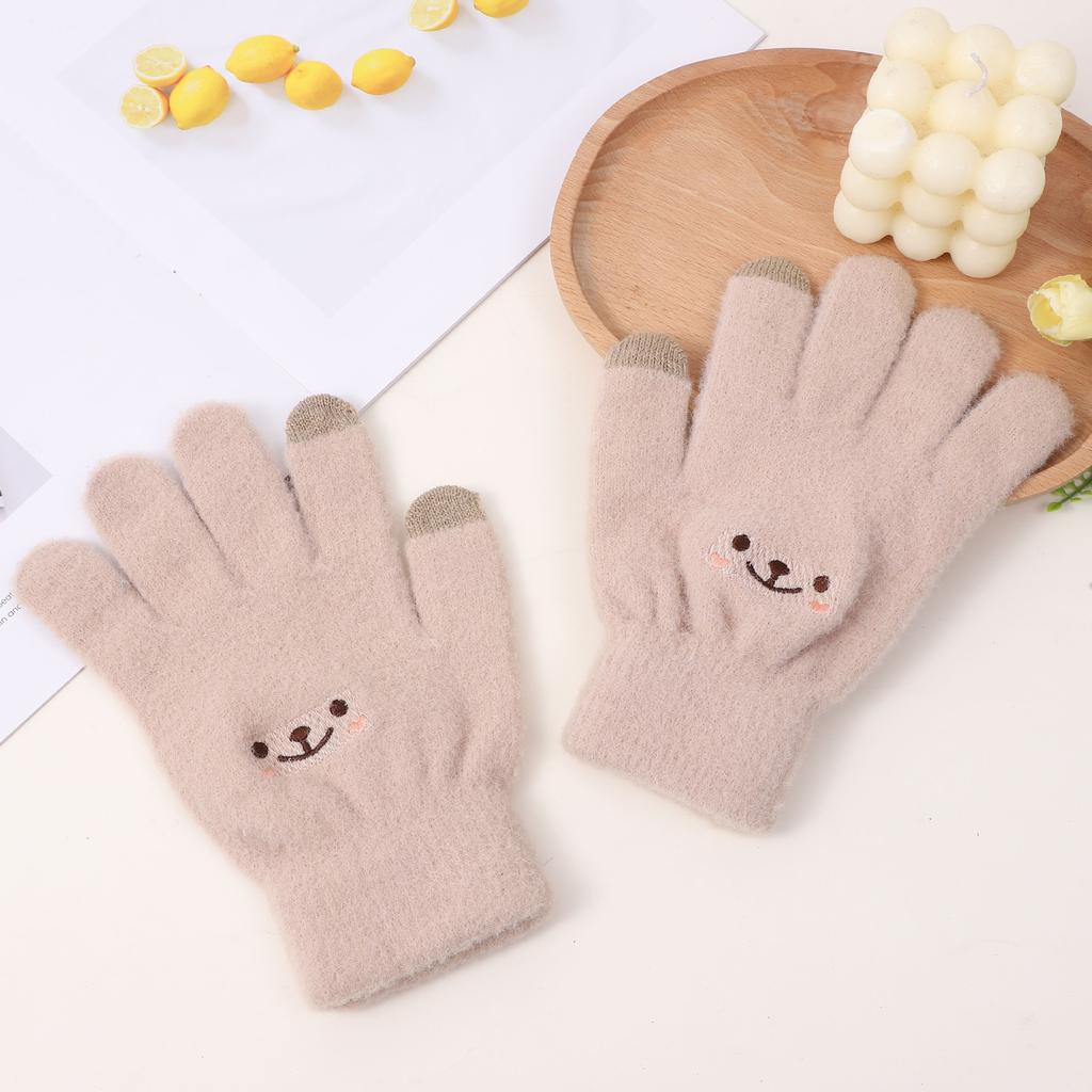 Cute Gloves Through Smiley Gloves Winter Cold-proof Velvet Thickened Student Gloves Korean Version Smiley Gloves Fixed
