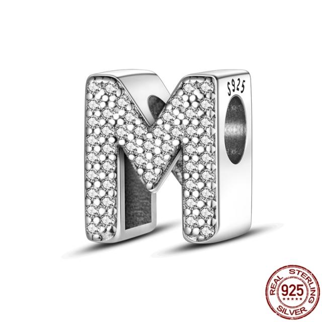 100% Real 925 Sterling Silver Letter Alphabet A-Z Charm Name Bead Fit  Bracelet Pendant Jewelry
