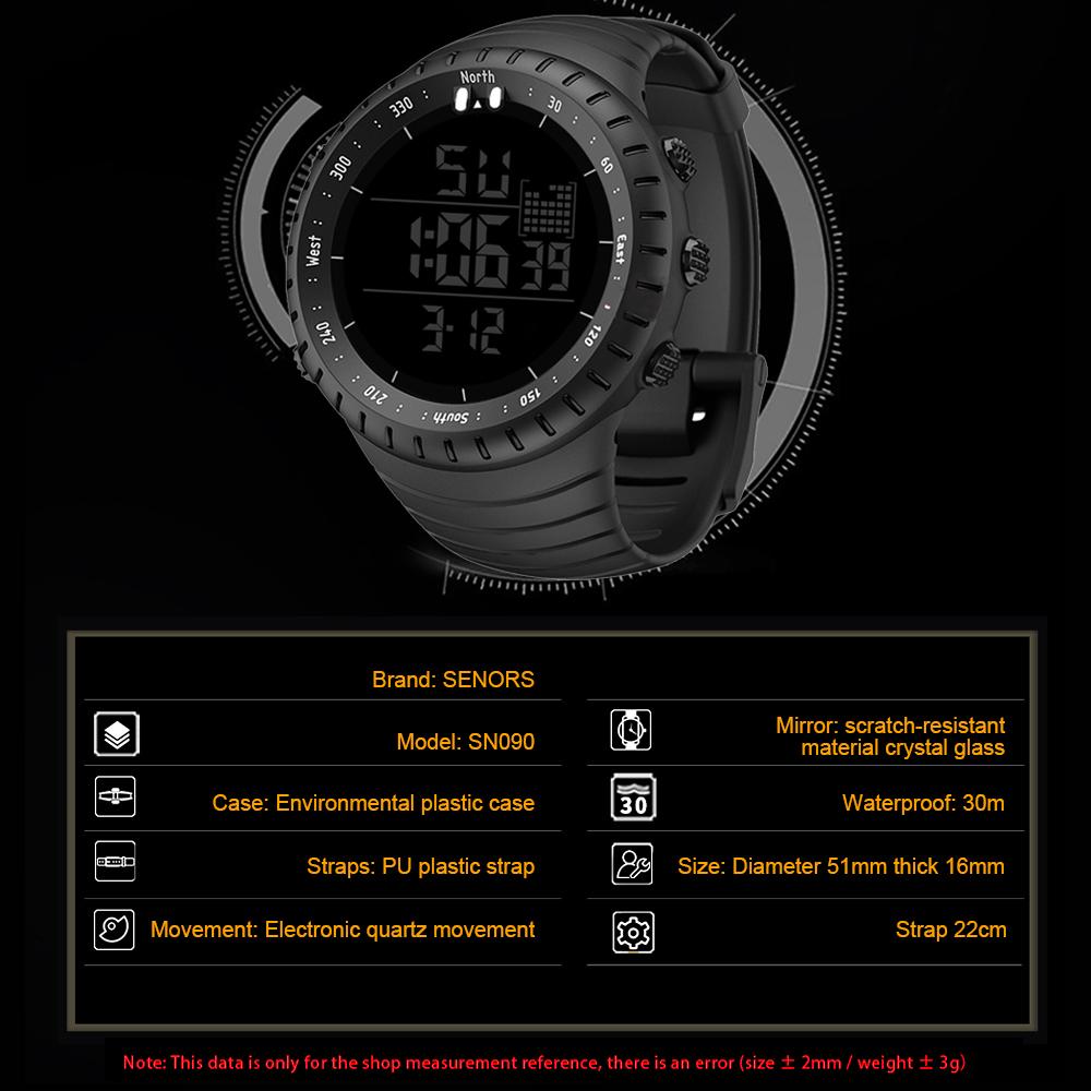 Mens Digital Watch Sport Watch LED Backlight Round Digital Display Time Day Date Alarm Stopwatch Wristwatch for Men Outdoor Sports