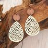 1 Paire d'Attaches d'Oreille Creuses en Forme de Goutte d'Eau Combinaison Cuir Copeaux de Bois Boucles d'Oreilles en Maille
