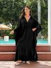 Plus Size Kaftan Blue Black Solid Bohemian Printed Summer Long Beach Dress Women Homewear Outfit Swim Suit Cover Up Loose Caftan