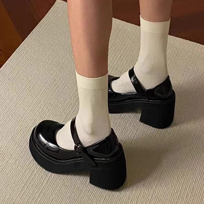 Fashion Platform Thick High Heel Women Mary Jane Shoes Fashion Shallow Round Toe JK Single Shoes Ladies Dancing Party Prom Footwear