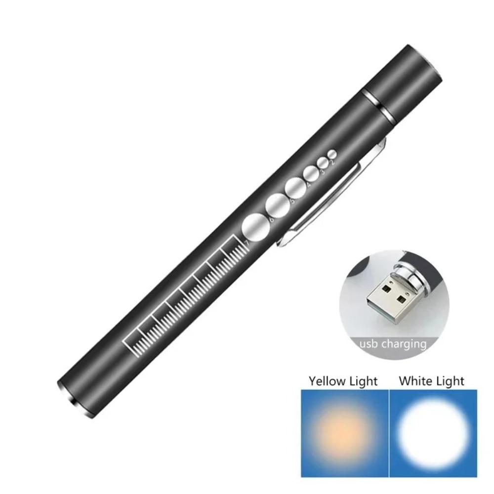 New Stainless Steel Mini LED Flashlight Multi-Purpose USB Rechargeable Portable Penlight Oral Pupil Light Outdoor Activities