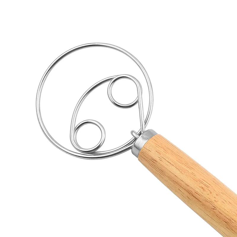 2025 New 8Pcs 13 Inch Oak Handle Flour Mixer Danish Dough Mixer 430 Stainless Steel Coil Egg Beater