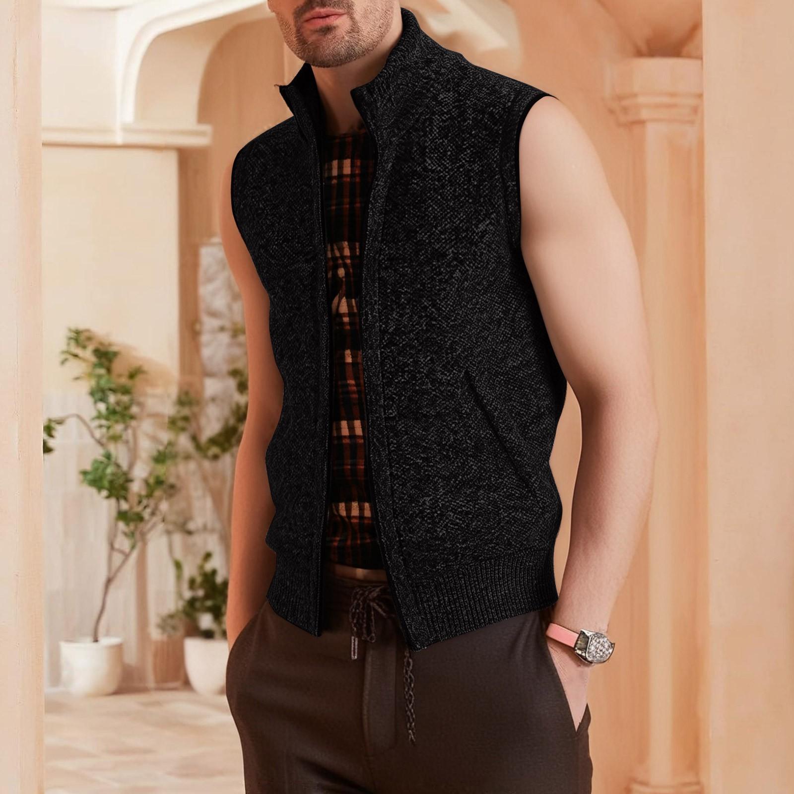 

Мужской повседневный кардиган свободного кроя на молнии, жилет, вязаная куртка со стойкой XXL чёрный