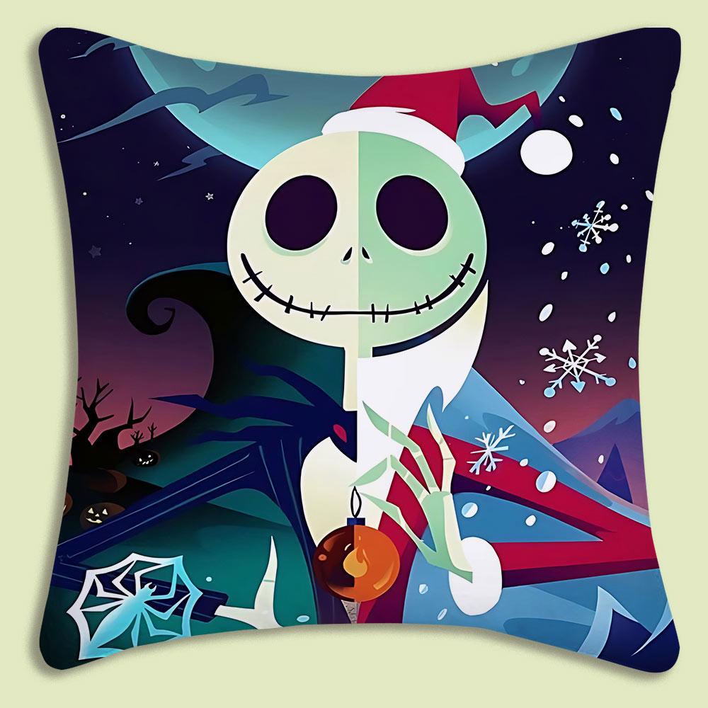 Halloween Skull Jack Sally Pillow Covers Cartoon Sofa Decorative Home Double-Sided Printing Short Plush Cute Cushion Cover