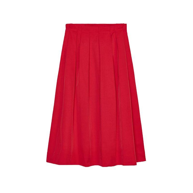 

Spring New Women s Clothing French Style Design Minimalist Cotton Blend Pleated A- line Midi Dress 9479045 Red L