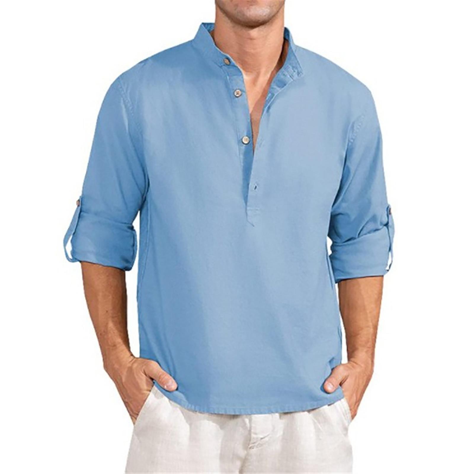 

Дизайнерские весенне-летние мужские повседневные хлопковые льняные рубашки с длинным рукавом, свободные рубашки L