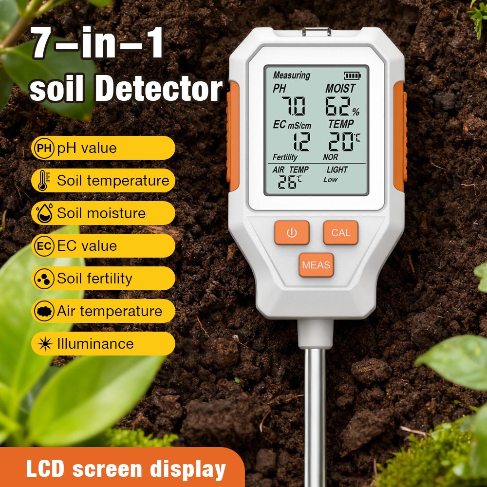 3/7 in 1 PH/EC/Temperature/Moisture/Air Temp/Fertility/Sunlight Soil Meter Detector Digital LCD Soil Tester for Garden