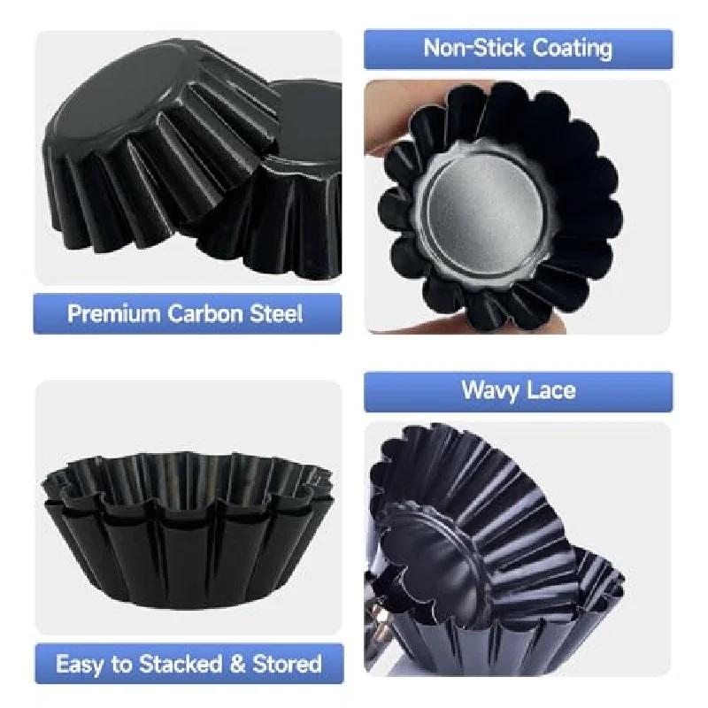 12PCS Non-stick Ripple Egg Tart Mold Carbon Steel Round Tart Quiche Pans Cupcake Muffin Baking Mould Kitchen Baking Tool