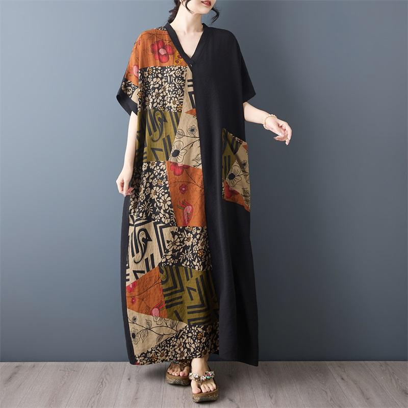 Short Sleeve Oversized Cotton Vintage Floral New In Dresses for Women Casual Loose Maxi Long Summer Dress
