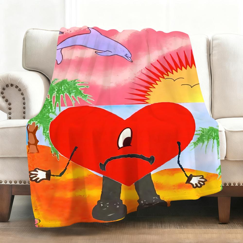 Rapper Bad Bunny Throw Soft Flannel Blanket Warm Knee Skin-Friendly Throw for Sofa Office Bed Traveling Winter Oversize