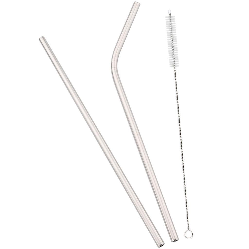2pcs Stainless Steel Straight Bend Straw Set Fruit Juice Milkshake Cocktail Straw Pearl Milk Tea Drinking Straw Bar Accessories