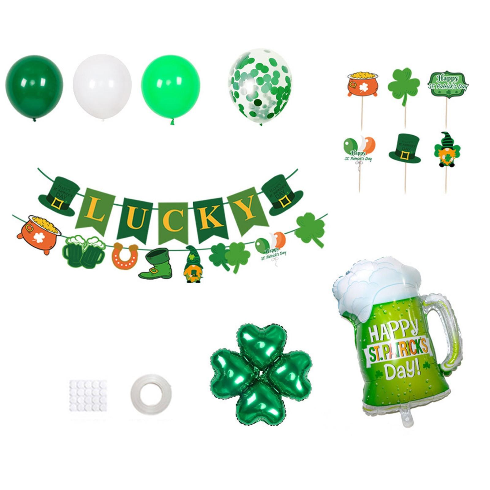 

Украшения ко Дню Святого Патрика, украшения ко Дню Святого Патрика - включая подвесные завитки, бумажные веера, баннеры, украшения для торта, помпоны, конфетти и воздушные шары