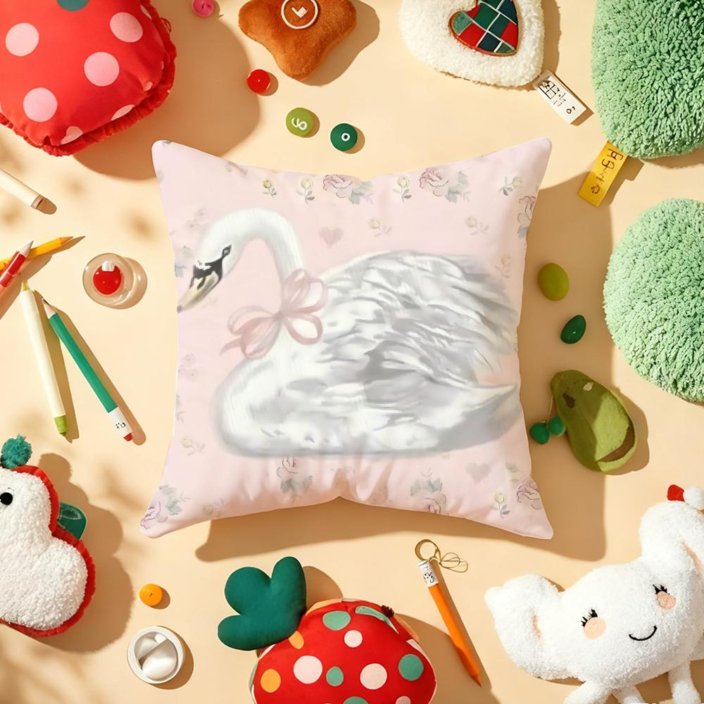 Wildflower Cute Pink Swan Cushion Cover Plush Fabric Soft DoubleSided Printed Sofa Warm Winter Home Gift Pillow Cover