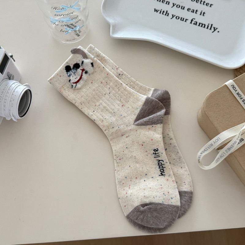 

Lady Autumn New Product Idea Yarn Cartoon Dog Stereo Ears in Tube Cotton Socks 1 pair бежевый
