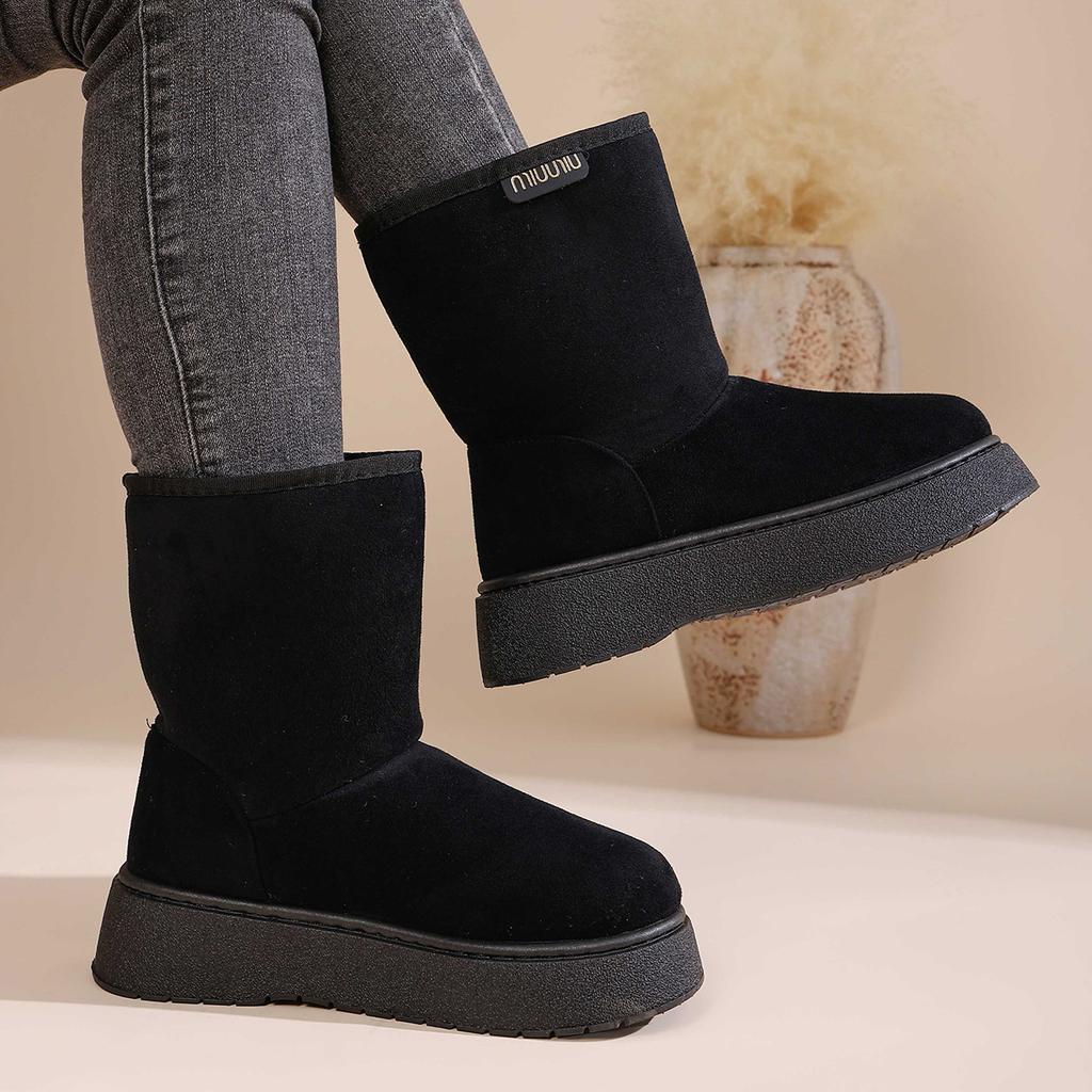 Dikke zool medium schacht sneeuwlaarzen dames fluweel verdikte katoenen laarzen dames winter nieuw platte zool warme katoenen schoenen dames