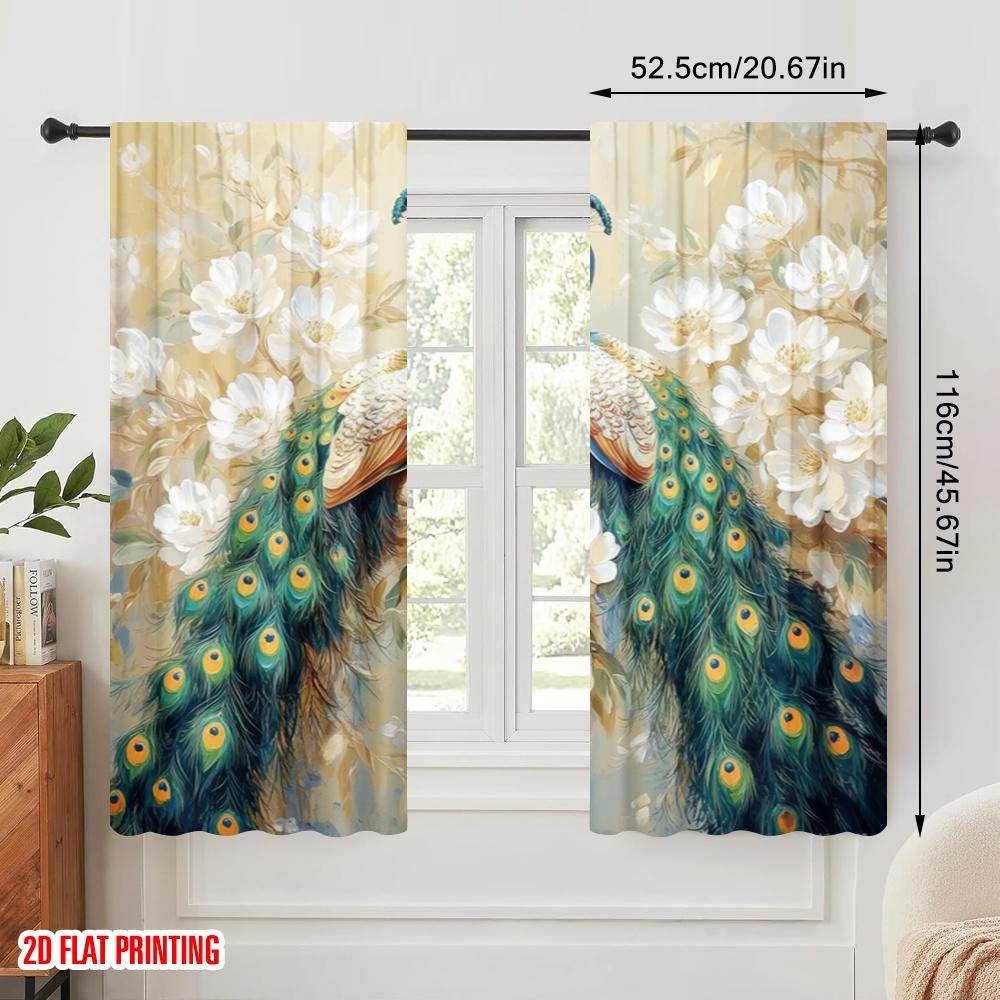 Plane Printing Popular Curtains Peacock Elegance Durable Polyester Without Rod Decorations Home Bedroom Curtain Set Of 2 Made Washable Ready