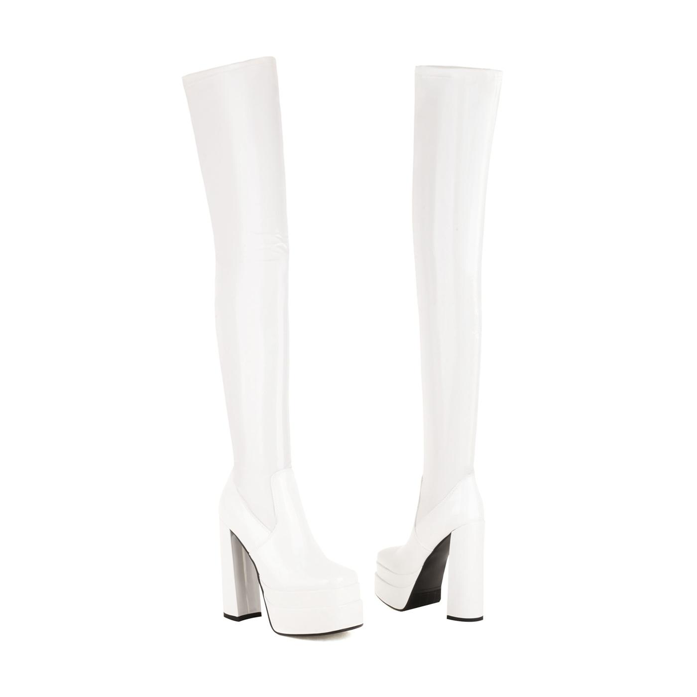 

Женские сапоги на высоком каблуке осень и зима новые сексуальные в европейском и американском стиле на толстом каблуке большого размера сапоги до колена 46 белый