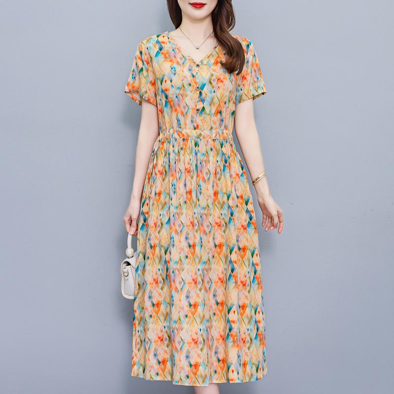 Elegant Women Dresses Summer Plus Size Vintage Clothes Short Sleeve Casual Long Dress