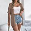 Women's Fashion Jacket Solid Color Short Sleeve Knitted Cardigan Holiday Sunscreen Shirt