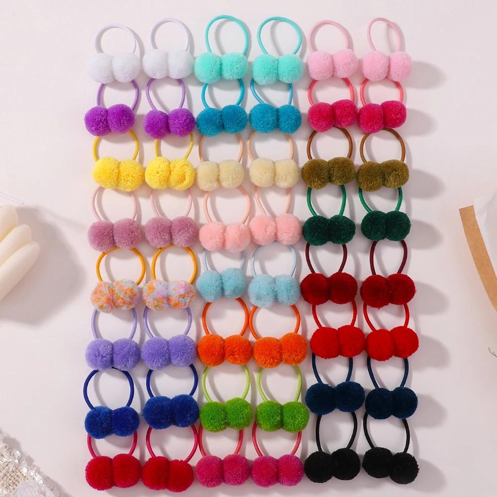 24Pcs/Set Solid Double Plush Ball Elastic Hairbands for Kids Girls Hair Ropes Ties Ponytail Headwear Hair Accessories Gift
