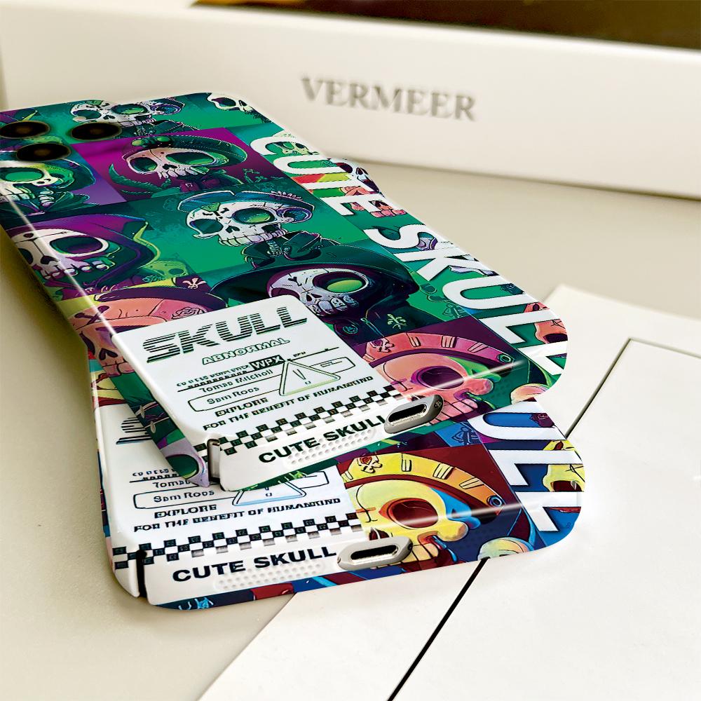 For iPhone 16 Samsung S23 S22 A23 A52 A33 A73 A53 Huawei Honor Xiaomi Redmi OPPO Vivo Full Camera Protection Cartoon Cool Skull Design Hard Phone Case