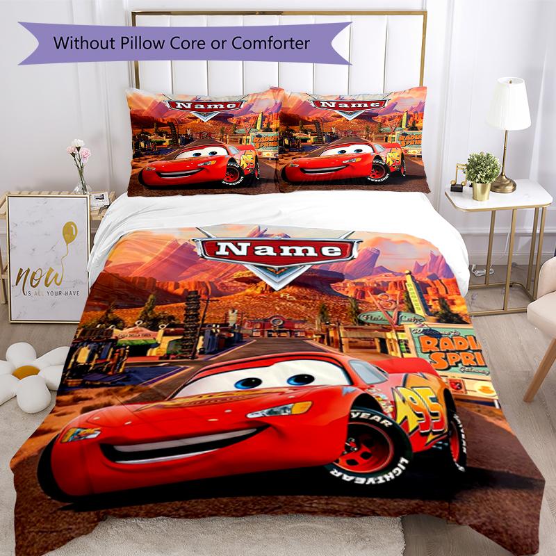 3pcs Custom Name Cars Bedding Set Duvet Cover Closure Includes 1 Duvet Cover & 2 Pillowcases, Soft and Comfortable for All Seasons.