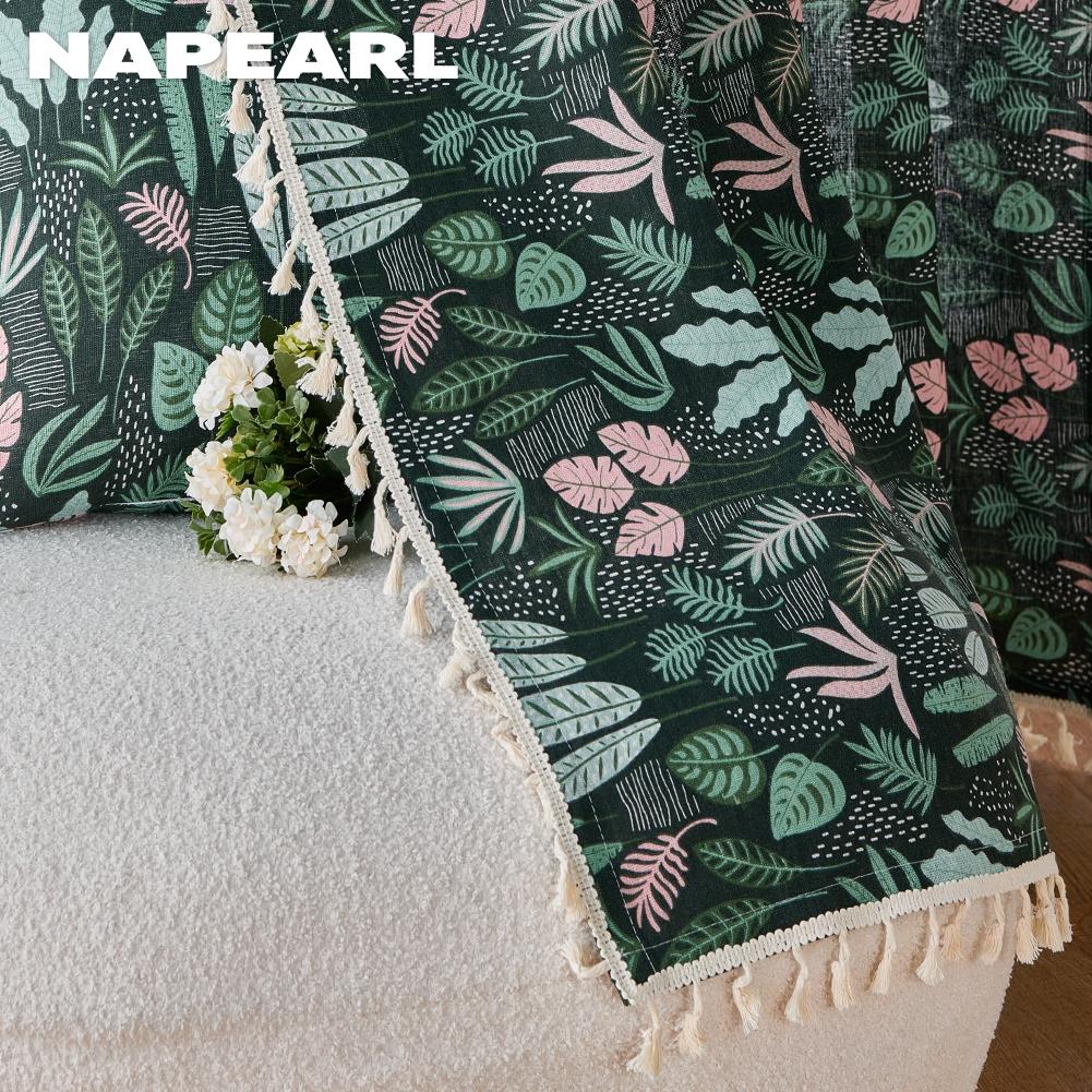 1PC NAPEARL Semi Blackout Curtain with Green Water Grass Pattern and Flowing Edge Curtain for Small Window Kitchen Bedroom Living Room Home Decor